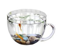 Aquarium Réservoir de Poissons en Forme de Grand Bol avec poignée, réservoir d'aquarium en Verre Transparent épaissi, Dessus de Table, réservoir écologique, Ornements de Table Bac à Poisson