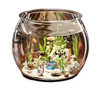 Aquarium rond - Aquarium de bureau, réservoir cylindrique transparent | Aménagement paysager rond, petit poisson doré, décoration de table pour la maison