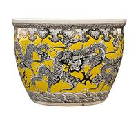 Aquarium Style Chinois en céramique Grand réservoir de Poissons d'eau réservoir de Lotus soulevant Le réservoir de Koi Maison Salon étage Feng Shui Bol de Poisson Chanceux Décoration D'aquarium(73CM)