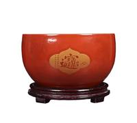 Aquarium Treasure Bowl Ceramic Fortune Fish Tank Desktop Small Turtle Feeding(Red,21x13cm)