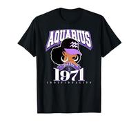 Aquarius 1971 Afro Queen Zodiac Birthday Soul Cadeaux naturels T-Shirt