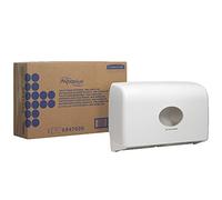 Aquarius, 6947, distributeur de papier toilette double rouleaux Mini Jumbo, blanc, distribution feuille à feuille