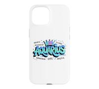 Aquarius Zodiac Graffiti Black Queen Birthday King Melanine Coque pour iPhone 15