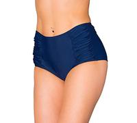 Aquarti Bas de Maillot de Bain Femme Taille Haute - Bas Maillot Femme Classique avec Fronces, Bleu Foncé, 44