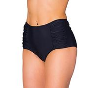 Aquarti Bas de Maillot de Bain Femme Taille Haute - Bas Maillot Femme Classique avec Fronces, Noir, 48