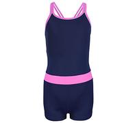 Aquarti Maillot de Bain de Natation 1 Pièce Shorty pour Fille, Bleu foncé/Rose, 152