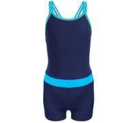 Aquarti Maillot de Bain de Natation 1 Pièce Shorty pour Fille, Bleu Foncé/Turquoise, 146