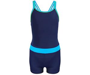 Aquarti Maillot de Bain de Natation 1 Pièce Shorty pour Fille, Bleu Foncé/Turquoise, 146
