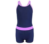 Aquarti Maillot de Bain de Natation 1 Pièce Shorty pour Fille, Bleu foncé/Violet, 140