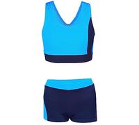 Aquarti Maillot de Bain Fille - Maillot de Bain Deux Pièces avec Dos Nageur et Short, Bleu Foncé/Turquoise, 146