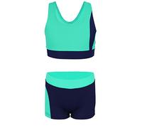 Aquarti Maillot de Bain Fille - Maillot de Bain Deux Pièces avec Dos Nageur et Short, Bleu Foncé/Vert, 158