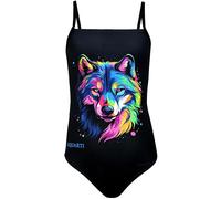 Aquarti Maillot de Bain Fille - Maillot de Bain Une Pièce pour Fille à Bretelles Fines, Loup/Noir, 122