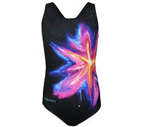 Aquarti Maillot de Bain Fille - Maillot de Bain Une Pièce pour Fille, Résistant au Chlore, Tache colorée/Amarante Jaune/Noir, 140