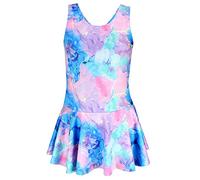 Aquarti Maillot de Bain Une Pièce Fille avec Dos Nageur et Imprimé Tendance, 029B avec Jupe/Tie Dye/Bleu/Violet/Rose, 152