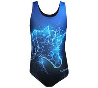 Aquarti Maillot de Bain Une Pièce Fille avec Dos Nageur et Imprimé Tendance, Bleu Licorne/Noir, 140