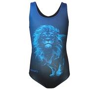 Aquarti Maillot de Bain Une Pièce Fille avec Dos Nageur et Imprimé Tendance, Bleu Lion/Noir, 152