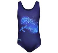 Aquarti Maillot de Bain Une Pièce Fille avec Dos Nageur et Imprimé Tendance, Cheval/Bleu foncé, 140