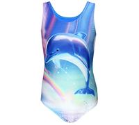 Aquarti Maillot de Bain Une Pièce Fille avec Dos Nageur et Imprimé Tendance, Dauphin/Arc-en-Ciel/Bleu/Rose, 140