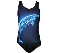 Aquarti Maillot de Bain Une Pièce Fille avec Dos Nageur et Imprimé Tendance, Dauphin Digital/Bleu/Noir, 140