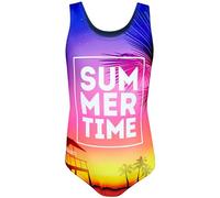 Aquarti Maillot de Bain Une Pièce Fille avec Dos Nageur et Imprimé Tendance, Été/Heure/Jaune, 140