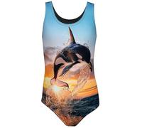 Aquarti Maillot de Bain Une Pièce Fille avec Dos Nageur et Imprimé Tendance, Orca/Noir, 152