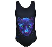 Aquarti Maillot de Bain Une Pièce Fille avec Dos Nageur et Imprimé Tendance, Panthère/Noir, 164