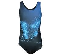 Aquarti Maillot de Bain Une Pièce Fille avec Dos Nageur et Imprimé Tendance, Papillon Bleu/Noir, 128