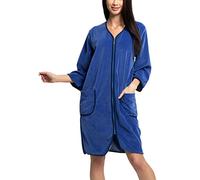 Aquarti Peignoir de Bain Court Manches 3/4 Velours pour Femme Robe de Chambre Zippee, Jeans, 6XL