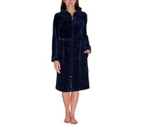 Aquarti Peignoir Femme avec Fermeture éclair et Capuche Robe de Chambre Zippée, Bleu Foncé, L