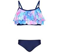 Aquarti Set Bustier Slip de Bikini Maillots de Bain Deux Pièces Filles Deux Pièces, 030D avec Volants/Tie Dye/Bleu/Violet/Rose, 134