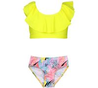 Aquarti Set Bustier Slip de Bikini Maillots de Bain Deux Pièces Filles Deux Pièces, 037 Bikini à Volants Rose Jaune Feuilles, 140