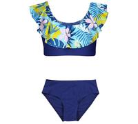 Aquarti Set Bustier Slip de Bikini Maillots de Bain Deux Pièces Filles Deux Pièces, 037 Frou-Frou Bikini Vert Jaune Feuilles Bleu, 128