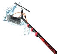 Aquascopic Perche Télescopique 2 en 1 avec Brosse 5 surfaces perméable à l’eau et Raclette - Tuyau d'eau interne - Nettoyeur de vitres et panneaux solaires réglable en hauteur - Jusqu'à 8 m