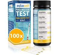 aquaself - Bandelettes de test 6 en 1 - analyse de la qualité de l'eau de piscine - pH/chlore libre/chlore total/dureté totale/acide cyanurique/alcalinité totale - boîte de 100
