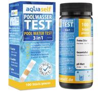 aquaself Test de l'eau de Piscine 3en1 - Bandelettes | Test de Chlore, pH et alcalinité. 100 bandelettes d'analyse de l'eau