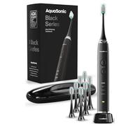 AquaSonic Black Series Brosse à dents Ultra Blanchissant Brosse à dents rechargeable acceptée ADA - 8 têtes de brosse et étui de voyage - Moteur ultra sonique et chargement sans fil - 4 modes w minuterie intelligente
