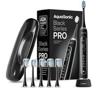 Aquasonic Black Series PRO - Brosse à dents électrique ultra-blanchissante - 5 modes et minuteurs intelligents - Étui de voyage premium et 6 têtes de brosse Proflex - Brosse à dents acceptée par ADA