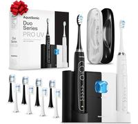 AquaSonic DUO PRO,Brosses à dents électriques intelligentes ultra blanchissantes 40 000 VPM,Sanitification UV et base de chargement sans fil,10 têtes de brosse ProFlex et 2 étuis de voyage