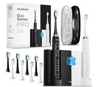 AquaSonic DUO PRO,Brosses à dents électriques intelligentes ultra blanchissantes 40 000 VPM,Sanitification UV et base de chargement sans fil,10 têtes de brosse ProFlex et 2 étuis de voyage