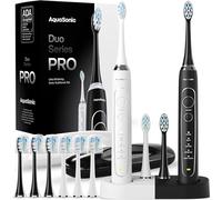 Aquasonic Duo Series PRO - Ensemble de brosses à dents électriques ultra-blanchissantes - 5 modes et minuteurs intelligents - Étuis de voyage haut de gamme et 10 têtes de brosse Proflex - Brosses à