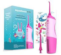 AquaSonic Hydropulseur pour enfants à partir de 6 ans | Buse standard, buse orthodontique et autocollants imperméables | 4 modes de fil dentaire | Thème des aventures d'aquarium (rose)