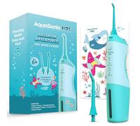 AquaSonic Hydropulseur pour enfants à partir de 6 ans | Buse standard, buse orthodontique et autocollants étanches | 4 modes de fil dentaire | Thème des aventures d'aquarium