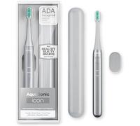 Aquasonic Icon ADA-Accepted Brosse à dents rechargeable | Support magnétique et étui de voyage fin | 2 modes de brossage et minuteurs intelligents | Micro-vibrations douces (pierre)