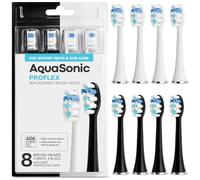 AquaSonic Lot de 8 têtes de brosse de rechange Proflex authentiques | Acceptées par l'ADA | Pour un soin des dents et des gencives plus blanches | Compatible avec Duo Series Pro et autres (noir et