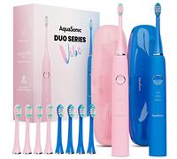 Aquasonic Vibe Duo - Brosses à dents électriques à double poignée ultra blanchissante 40 000 VPM à charge rapide - 3 modes avec minuteurs intelligents - 10 têtes de brosse Dupont et 2 étuis de voyage