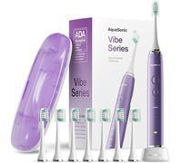 Aquasonic Vibe Series Ultra Blanchiment Brosse à dents - ADA Accepted Power Toothbrush - Violet - 8 têtes de brosse et étui de voyage - Moteur 40 000 VPM et chargement sans fil - 4 modes -