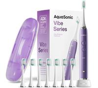 Aquasonic Vibe Series Ultra Blanchiment Brosse à dents - ADA Accepted Power Toothbrush - Violet - 8 têtes de brosse et étui de voyage - Moteur 40 000 VPM et chargement sans fil - 4 modes -