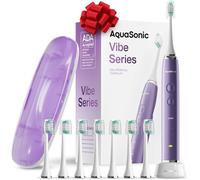 Aquasonic Vibe Series Ultra Blanchiment Brosse à dents - ADA Accepted Power Toothbrush - Violet - 8 têtes de brosse et étui de voyage - Moteur 40 000 VPM et chargement sans fil - 4 modes -
