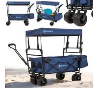 AQUASTIC Chariot de Transport Pliant 106 L, Charge 90 kg, Roues PU 16 × 10 cm, Canopy, Harnais, poignée Ergonomique, Sac et Housse de Transport - Noir