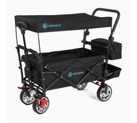 AQUASTIC Chariot de Transport Pliant 109 L, Charge 90 kg, Roues Larges en Caoutchouc avec Freins, Canopy, Harnais, Sac Isotherme et Housse - Noir